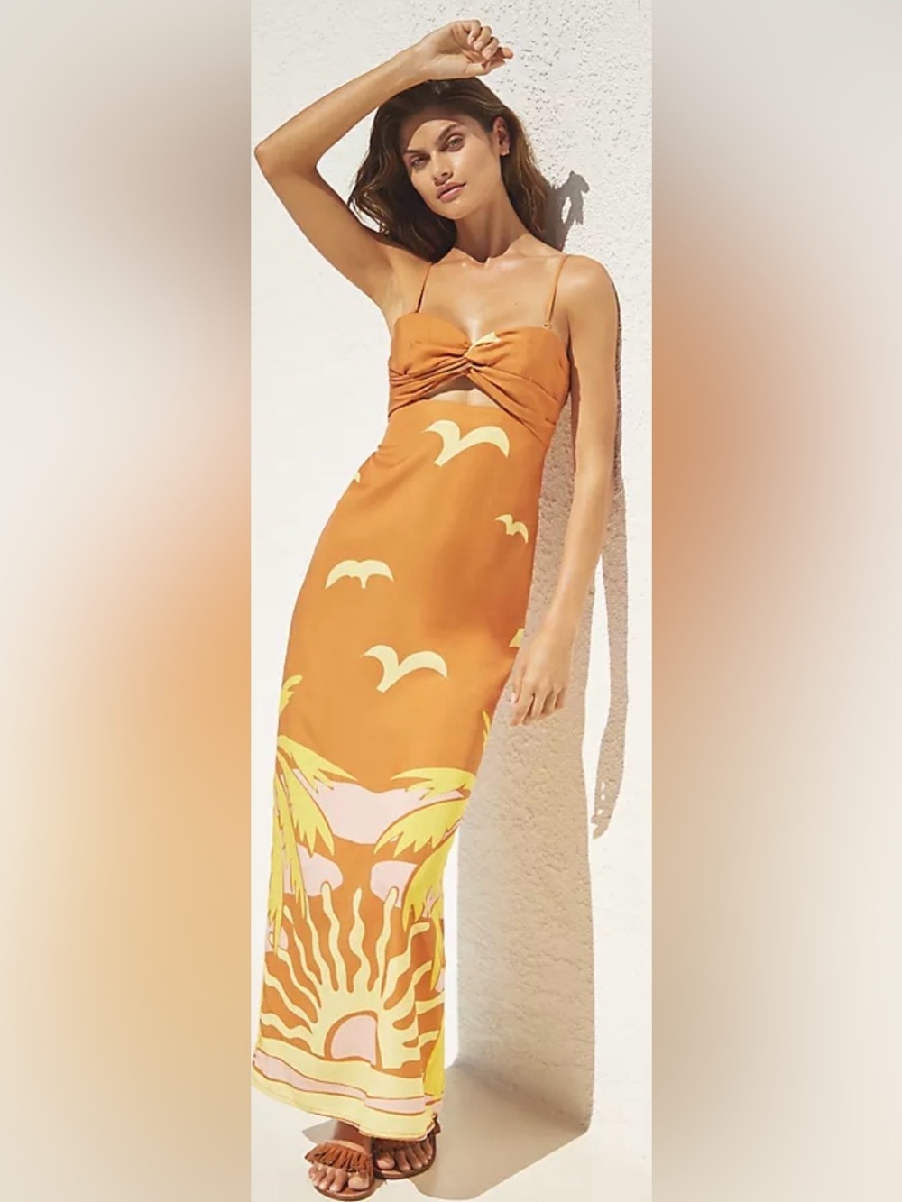 Cala de la Cruz dress Tropical Print Midi Dress with Spaghetti Strap size large